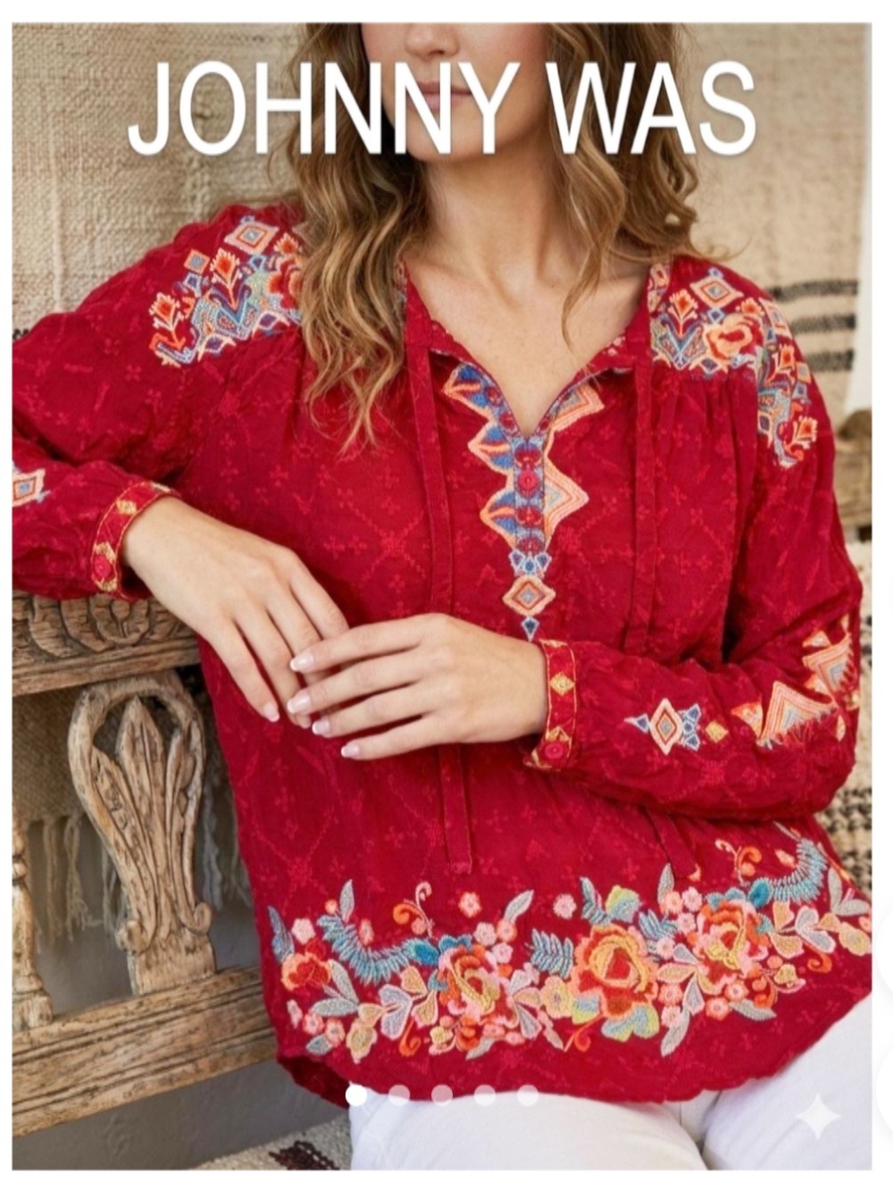 Johnny Was NEW SZ S Gina Embroidered Top